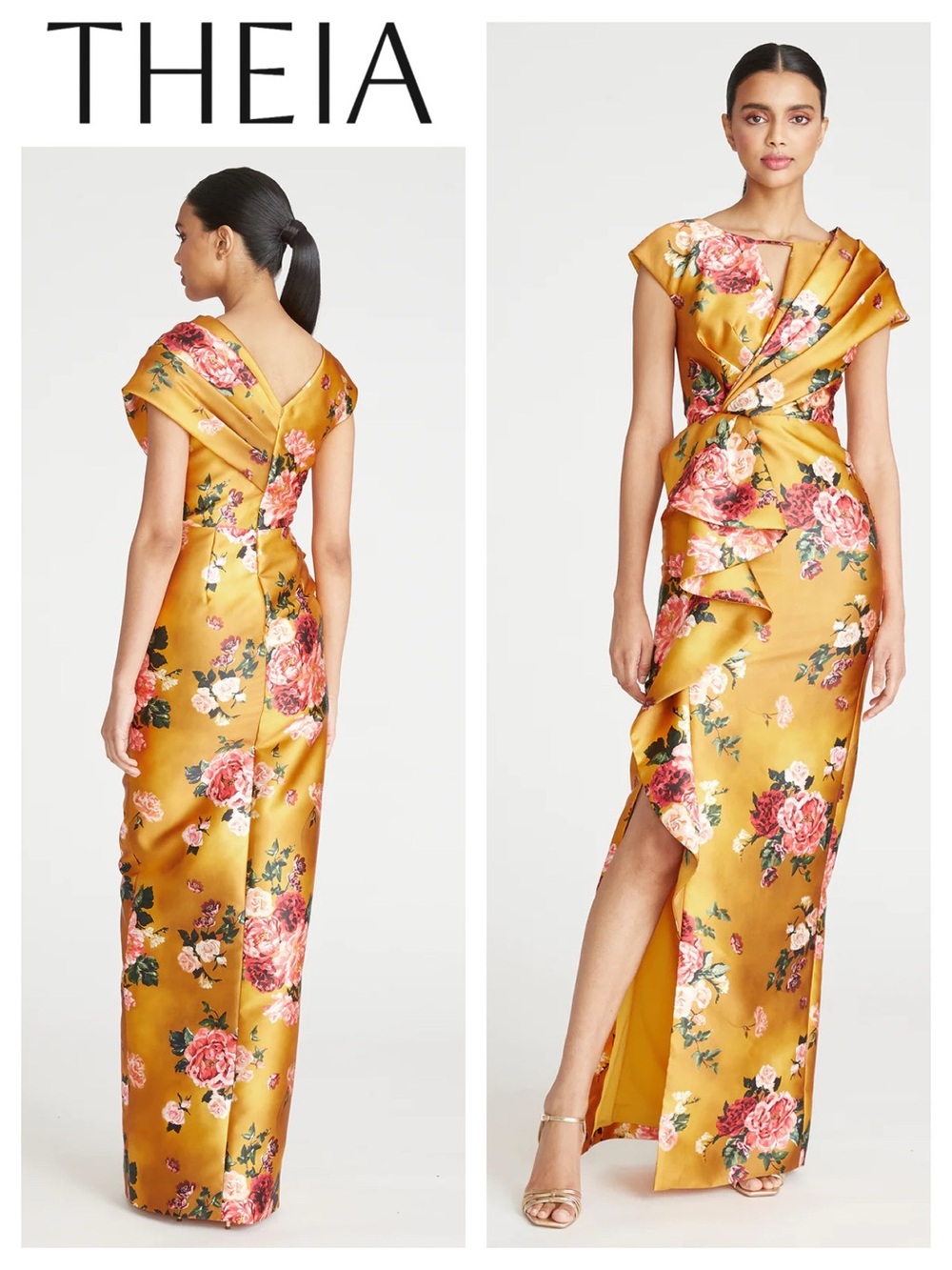 THEIA Maeve Floral Mikado Column Gown